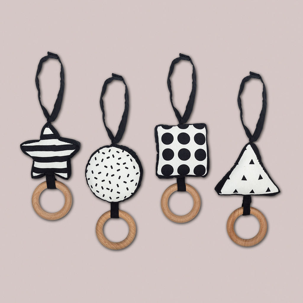 Soft black and white activity gym pendants for baby play gym