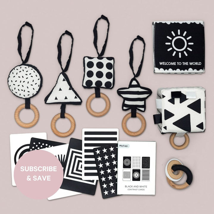 Black and white toys for newborns with subscription